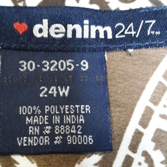 Denim 24/7 Women's V-Neck Brown Polyester Motif Blouse/Top size 24W - Picture 6 of 12